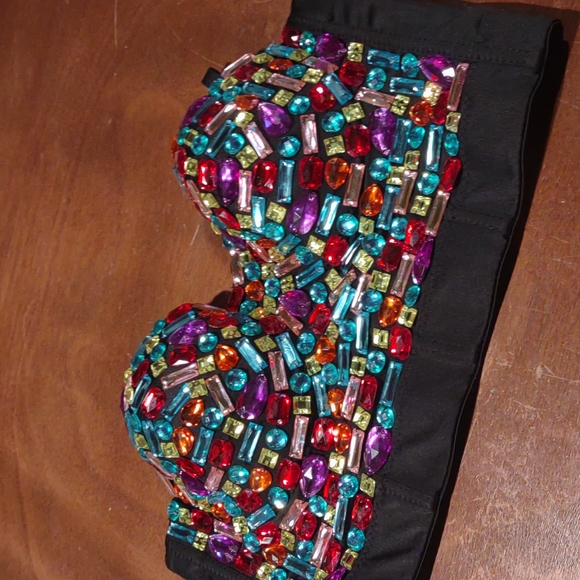 Other - Vintage 80s Black With Multicolor Jeweled Bustier Corset...CONVERTIBLE STRAPS